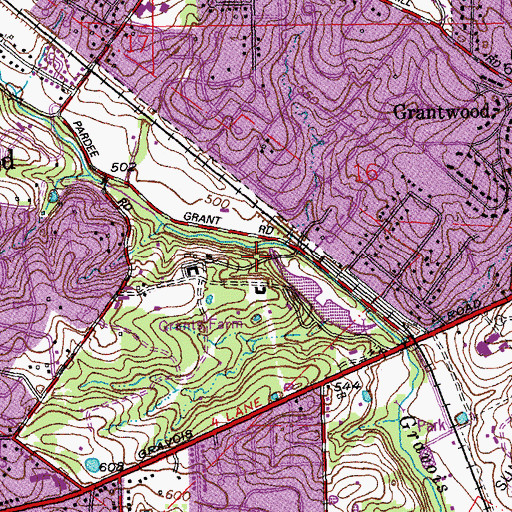 Topographic Map of Grantwood Village, MO
