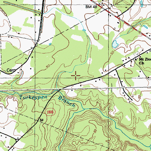 Topographic Map of Sandyfield, NC