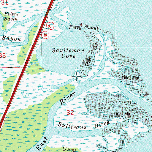 Topographic Map of Johnsontown Bayou, FL