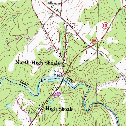 Topographic Map of North High Shoals, GA
