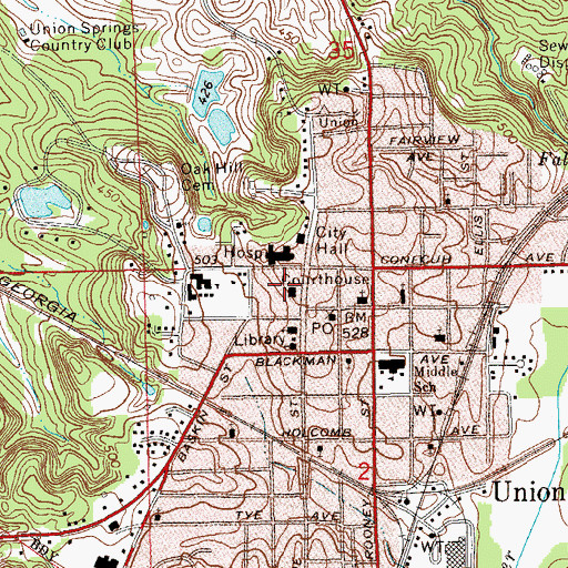 Topographic Map of Bullock County Jail, AL