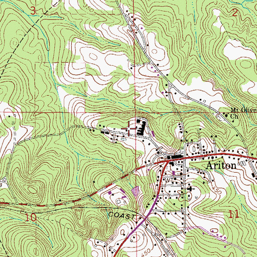 Topographic Map of Ariton High School, AL