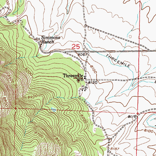 Topographic Map of Threemile School, CO