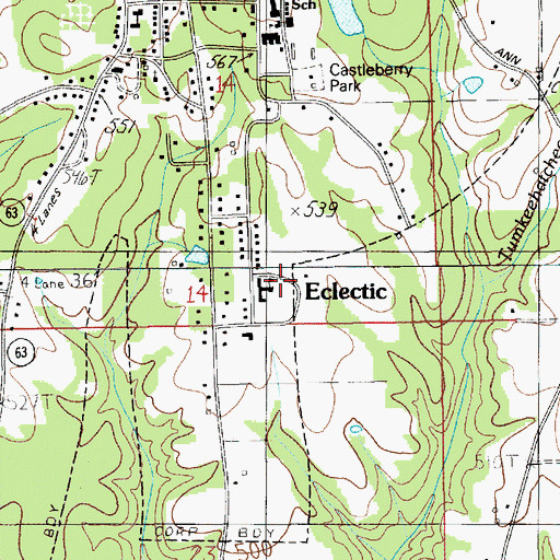 Topographic Map of Castleberry Memorial Congregational Church, AL