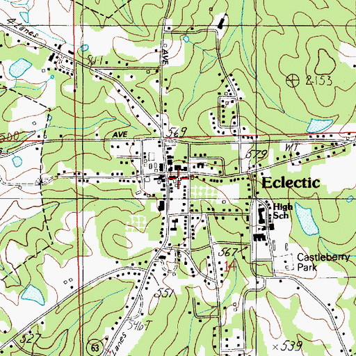 Topographic Map of Eclectic Town Hall, AL