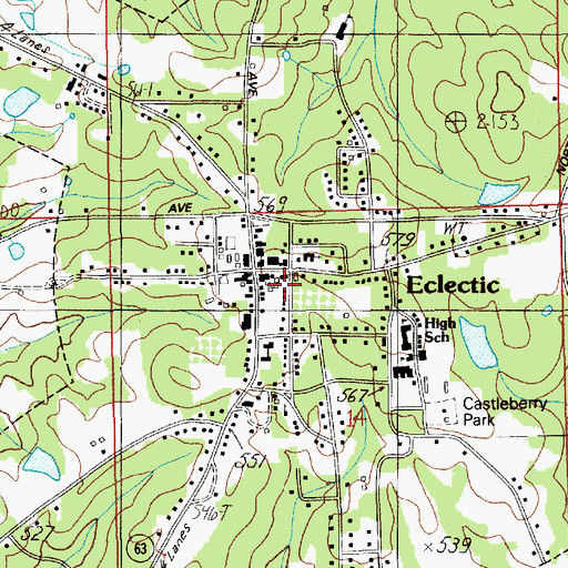 Topographic Map of Eclectic Volunteer Fire Department Station 1, AL