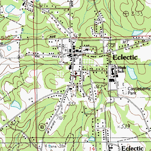 Topographic Map of First Baptist Church of Eclectic, AL