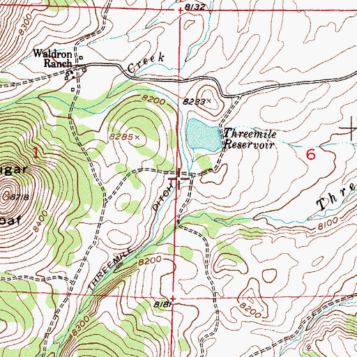 Topographic Map of Threemile Ditch, CO