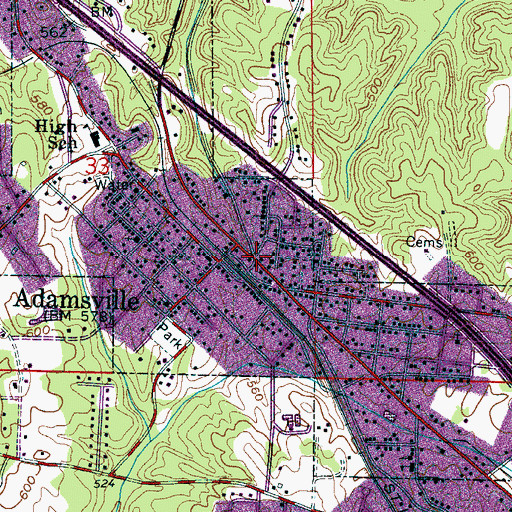 Topographic Map of Adamsville City Hall, AL