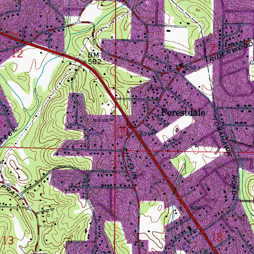 Topographic Map of Forestdale Plaza Shopping Center, AL