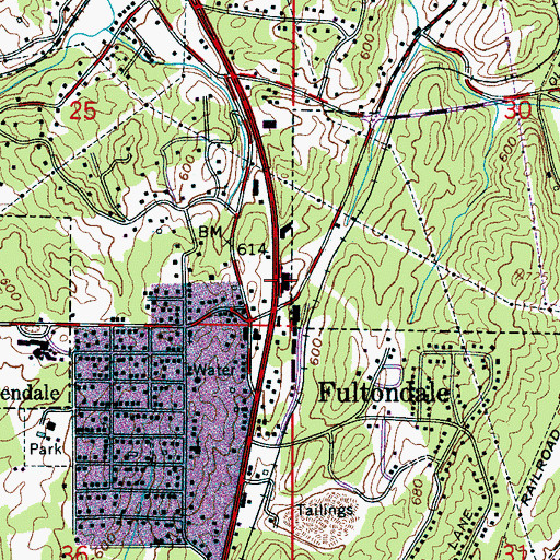 Topographic Map of Fultondale Plaza Shopping Center, AL
