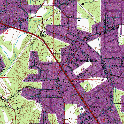 Topographic Map of Village Hills Shopping Center, AL
