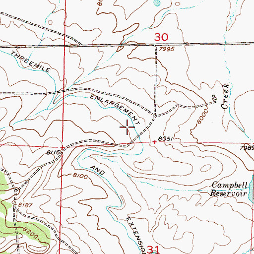 Topographic Map of Threemile Enlargement and Extension, CO