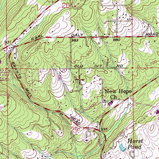 Topographic Map of Bryan Estates, AL