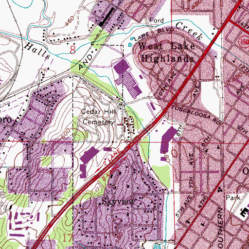 Topographic Map of Circle Heights, AL