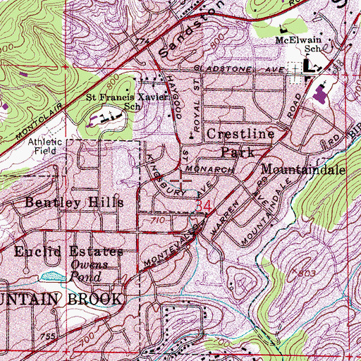 Topographic Map of Crestline Park, AL