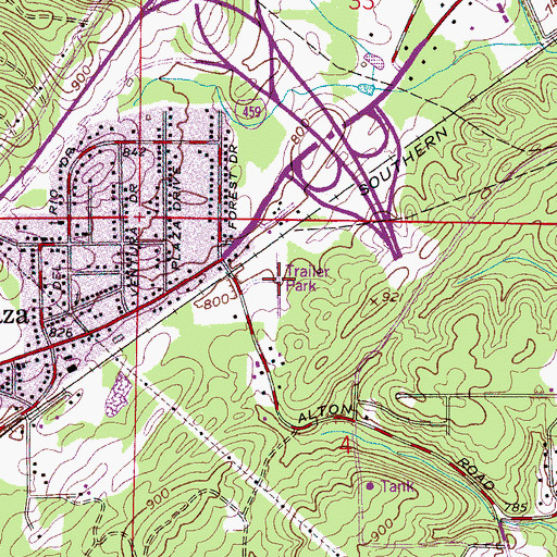 Topographic Map of Plaza Mobile Home Park, AL