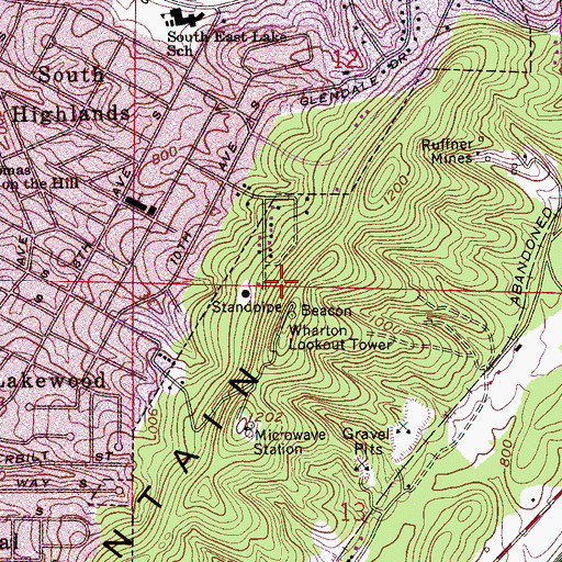Topographic Map of Ruffner Mountain Nature Center, AL
