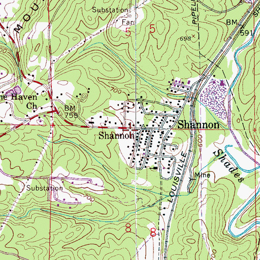 Topographic Map of Shannon Post Office, AL
