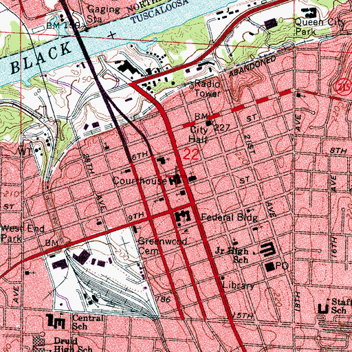 Topographic Map of Tuscaloosa County Courthouse, AL