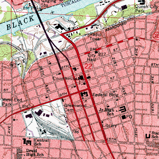 Topographic Map of Tuscaloosa County Jail (historical), AL