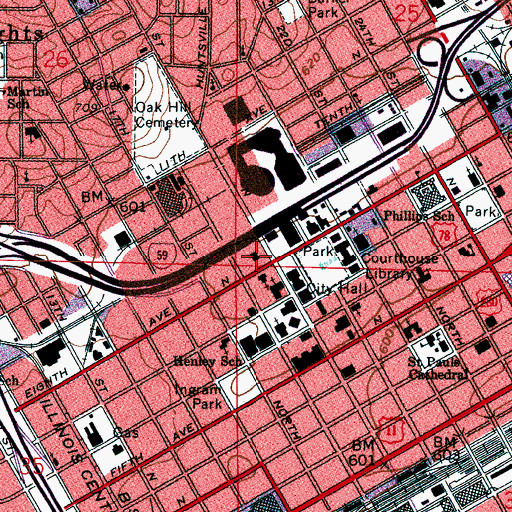 Topographic Map of Alabama School of Fine Arts, AL