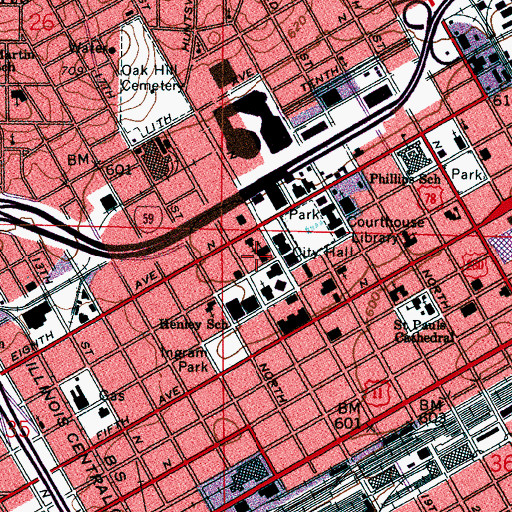 Topographic Map of Birmingham Fire and Rescue Service Station 1, AL
