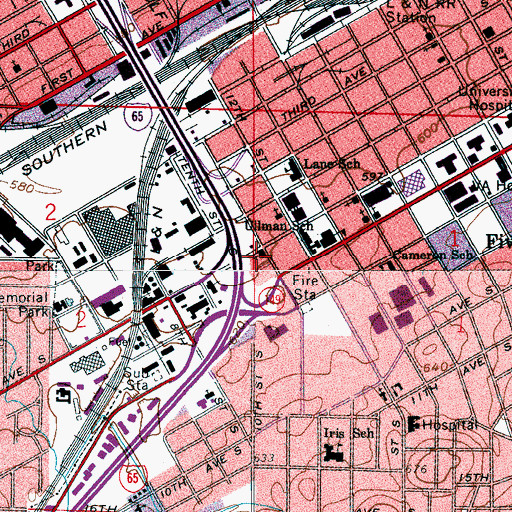 Topographic Map of Birmingham Fire and Rescue Service Station 2, AL