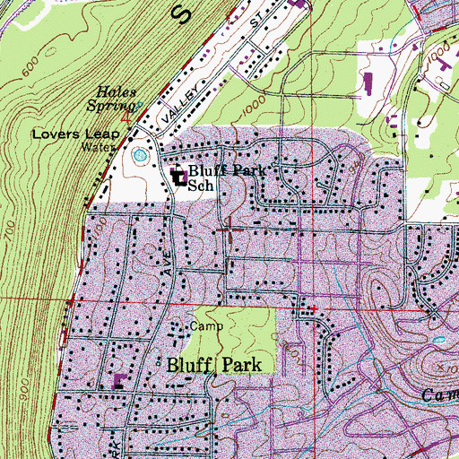 Topographic Map of Bluff Park Community Center, AL