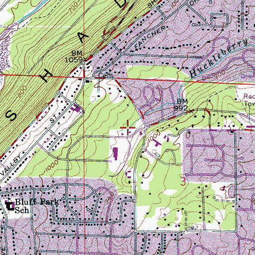 Topographic Map of Bluff Park Village Shopping Center, AL
