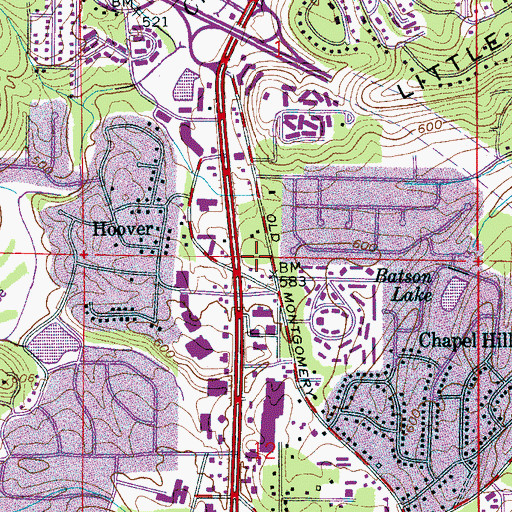 Topographic Map of Cobbs Square Shopping Center, AL