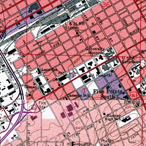 Topographic Map of Cooper Green Mercy Hospital, AL