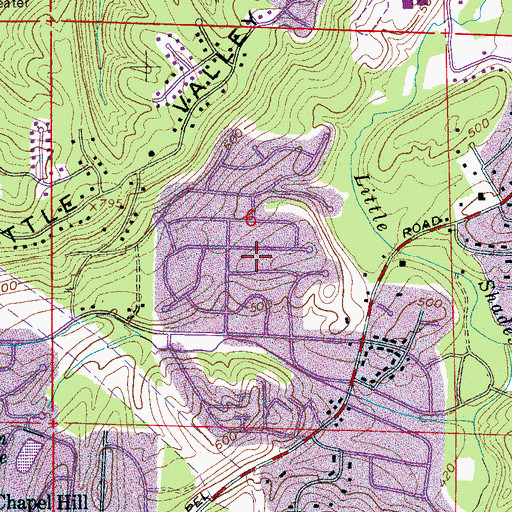 Topographic Map of Derby Downs Estates, AL
