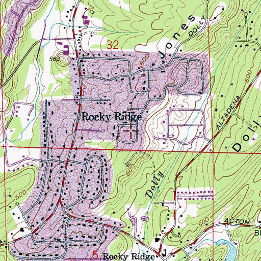 Topographic Map of Dolly Ridge Estates, AL