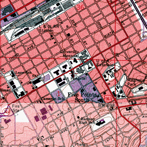 Topographic Map of Callahan Eye Foundation Hospital, AL