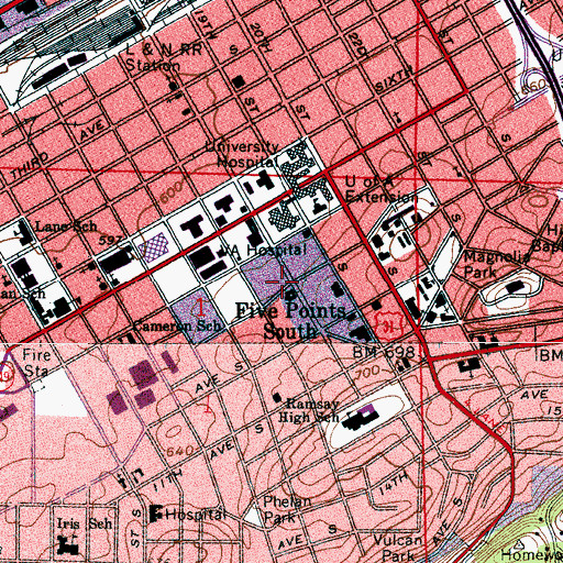 Topographic Map of Hixson Hall, AL