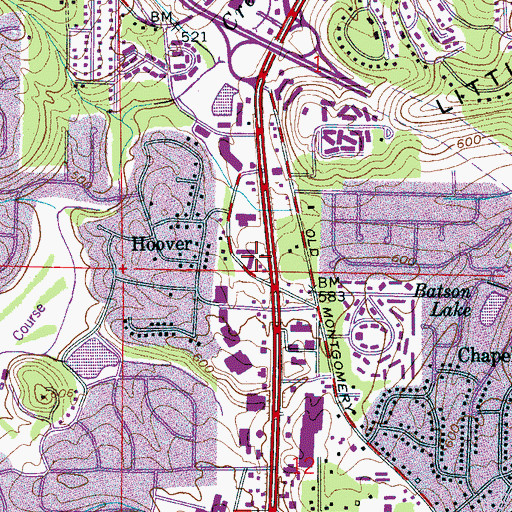 Topographic Map of Hoover Village Shopping Center, AL