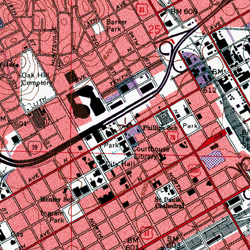 Topographic Map of Jefferson County Criminal Court Building, AL