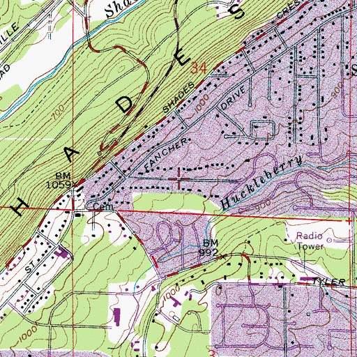 Topographic Map of Mill Run, AL