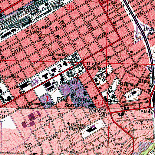Topographic Map of Mortimer Jordan Hall, AL