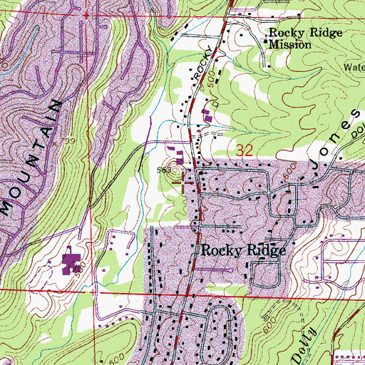 Topographic Map of Rocky Ridge Plaza Shopping Center, AL