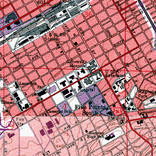 Topographic Map of Sparks Center, AL