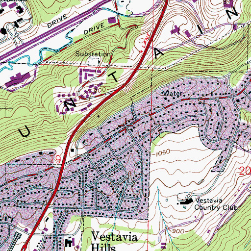 Topographic Map of Vestavia Hills Estates, AL