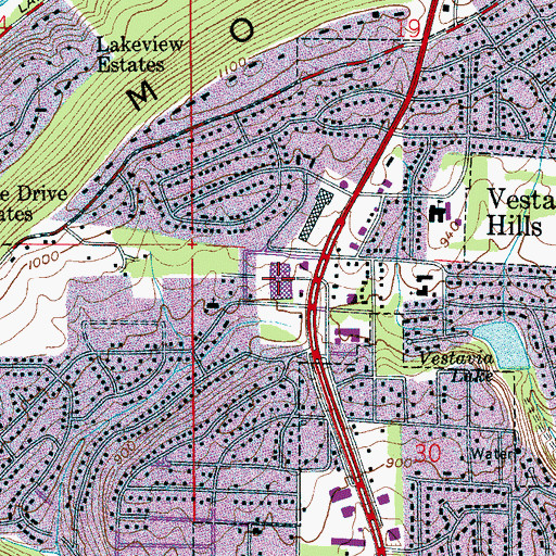 Topographic Map of Vestavia Mall Shopping Center, AL