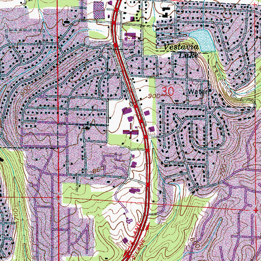 Topographic Map of Vestavia Plaza Shopping Center, AL