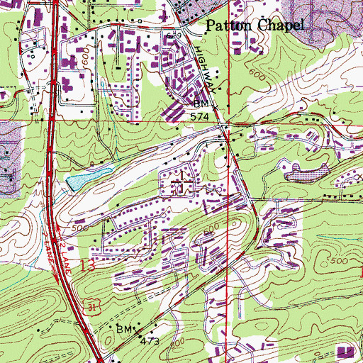 Topographic Map of Woodmeadows, AL