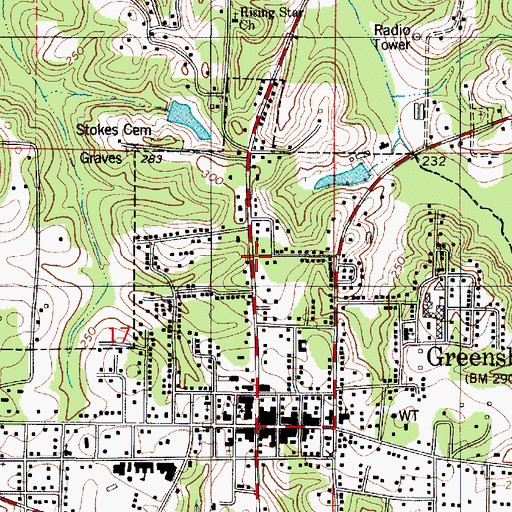 Topographic Map of The Oaks, AL