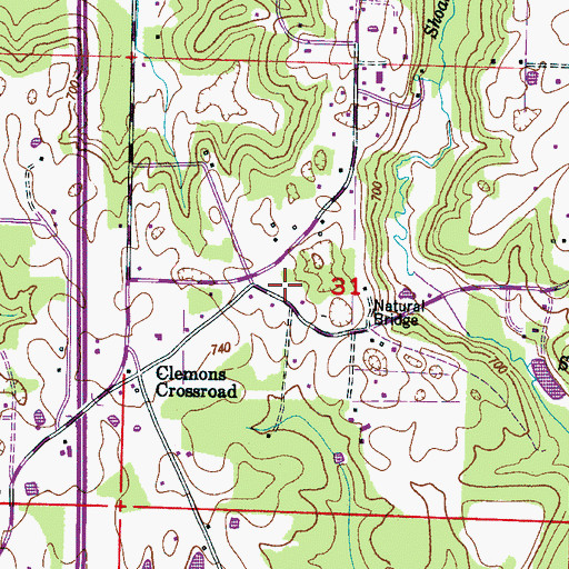 Topographic Map of Natural Bridge School (historical), AL