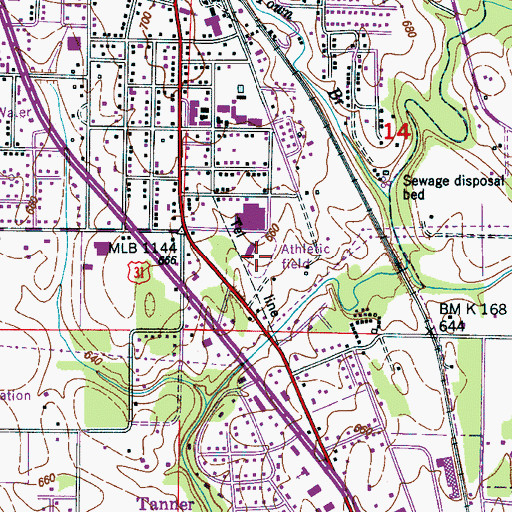 Topographic Map of Tiger Stadium, AL