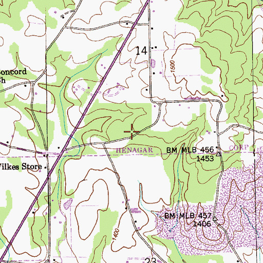 Topographic Map of Concord School (historical), AL